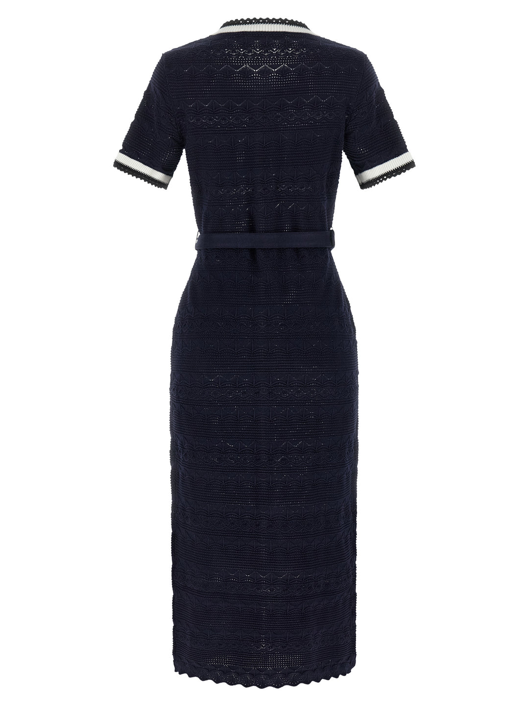 Self Portrait Navy Pointelle Knit Midi Abiti - Blu | 61db4ab89e0a89bef0958bdb6c0c0db2c3ccf694