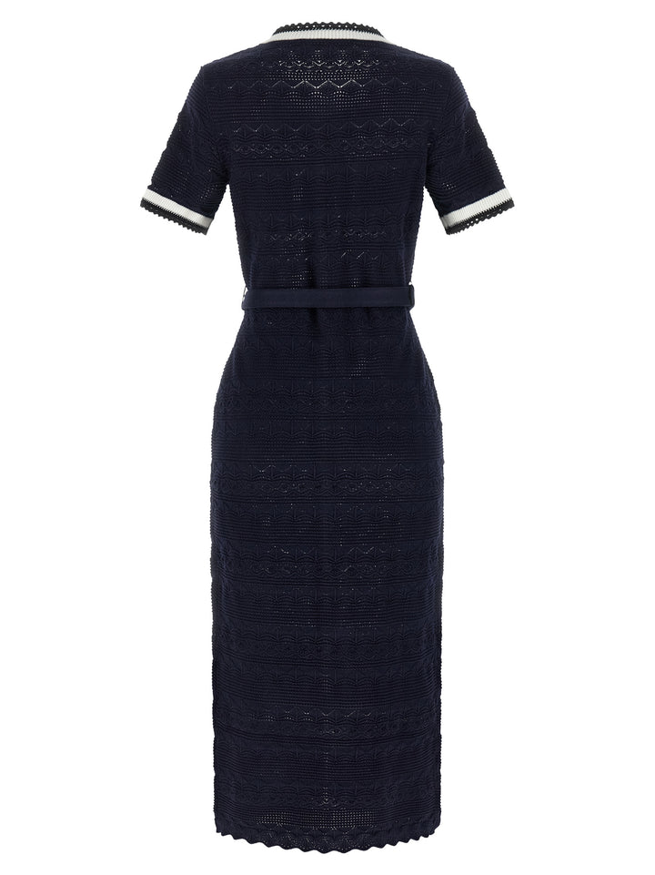 Self Portrait Navy Pointelle Knit Midi Abiti - Blu | 61db4ab89e0a89bef0958bdb6c0c0db2c3ccf694