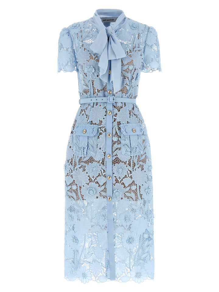Self Portrait Blue Lace Tie Neck Midi Abiti - Celeste | 8ae5281736467c4e51a838a7c8e9b12834089c9e