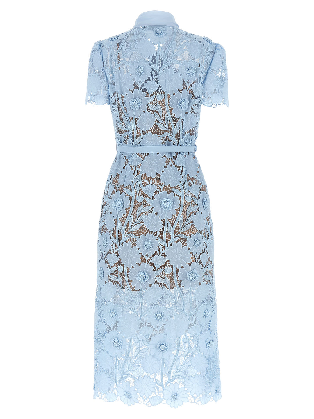 Self Portrait Blue Lace Tie Neck Midi Abiti - Celeste | b348ab53fc54d0975d7e9dda737f311a618dde56