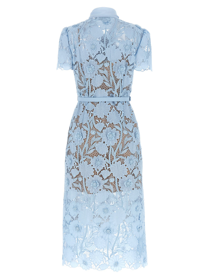 Self Portrait Blue Lace Tie Neck Midi Abiti - Celeste | b348ab53fc54d0975d7e9dda737f311a618dde56