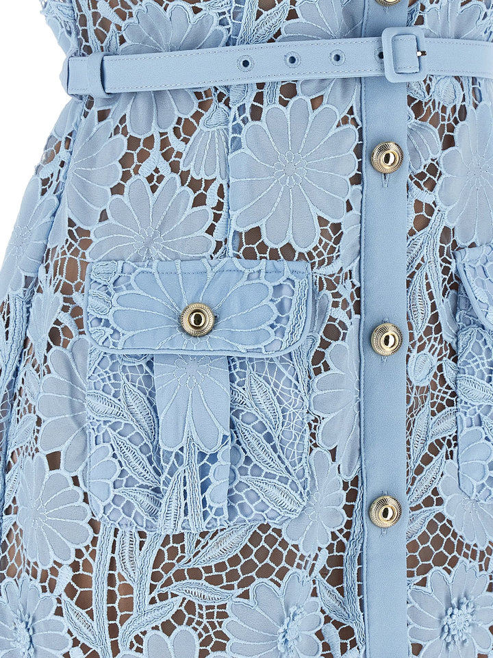 Self Portrait Blue Lace Tie Neck Midi Abiti - Celeste | 2e4a99054fd33ca3a57530ec0565a199be79963e