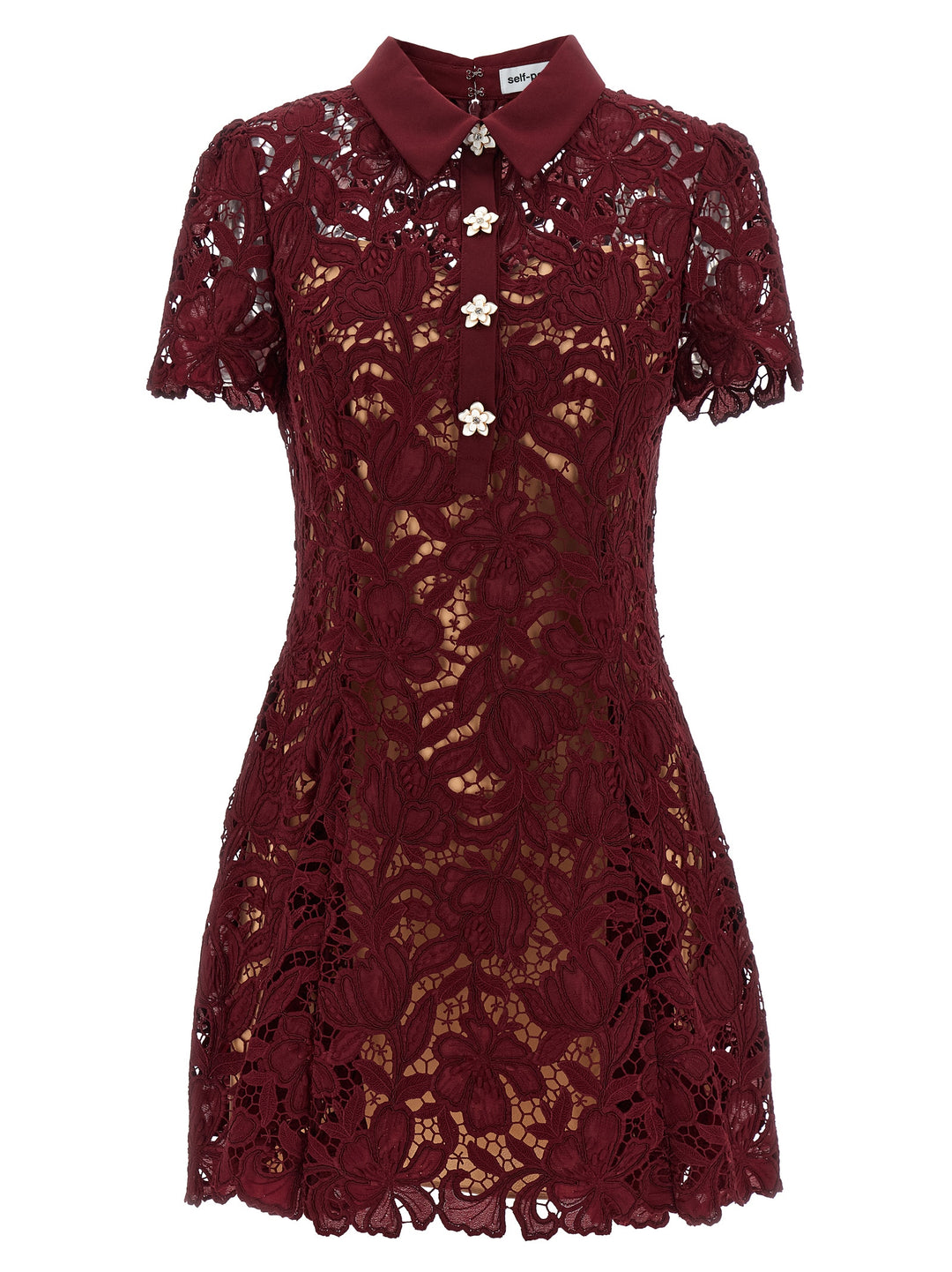 Self Portrait Burgundy Lace Mini Abiti - Bordeaux | b53fa49863fc53c49376781814e5ea561e11dd54