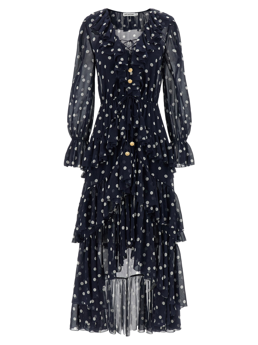 Self Portrait Polka Dot Georgette Ruffle Maxi Abiti - Blu | 0e2ab4f03837307109101f322810fec668866df0