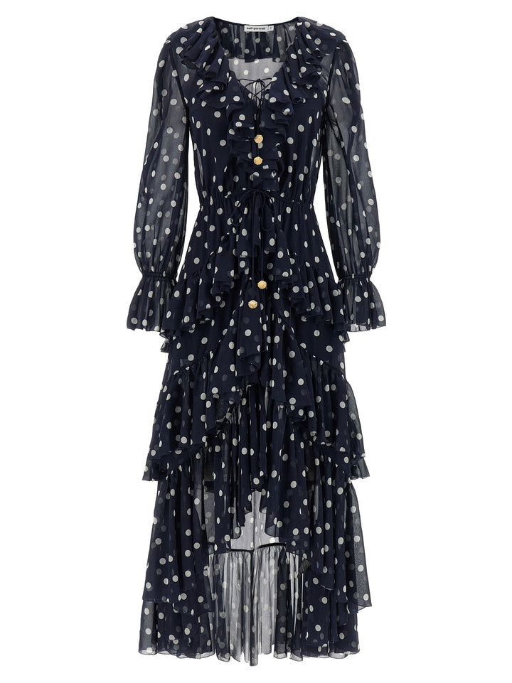 Self Portrait Polka Dot Georgette Ruffle Maxi Abiti - Blu | 0e2ab4f03837307109101f322810fec668866df0
