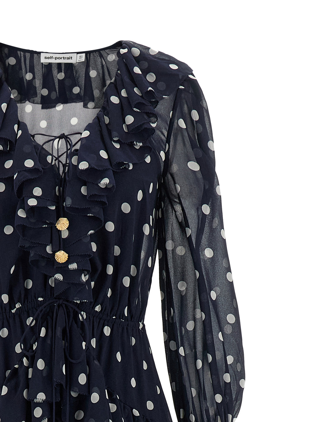 Self Portrait Polka Dot Georgette Ruffle Maxi Abiti - Blu | 8e544ed97fc3ac06991f58b71146f1930e235671