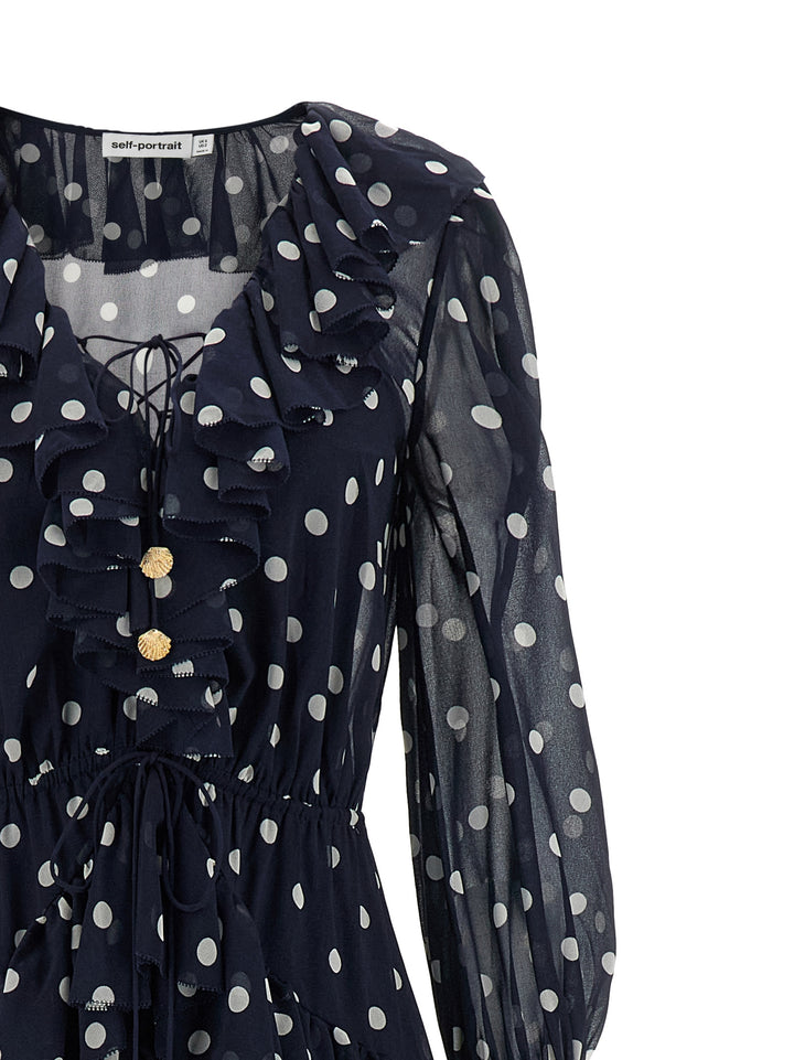 Self Portrait Polka Dot Georgette Ruffle Maxi Abiti - Blu | 8e544ed97fc3ac06991f58b71146f1930e235671