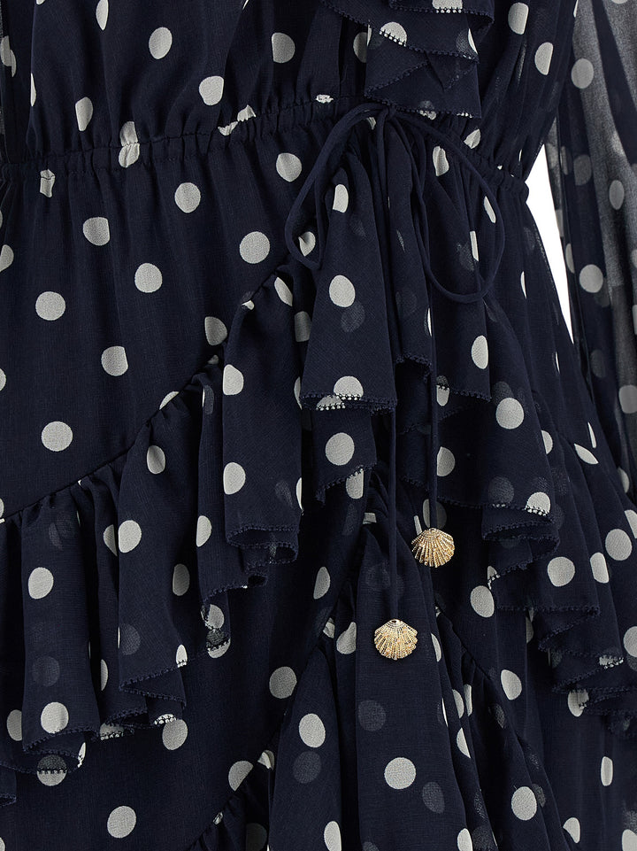 Self Portrait Polka Dot Georgette Ruffle Maxi Abiti - Blu | a245a4570e1ea408947be31cd02d7c3c4916e8e4