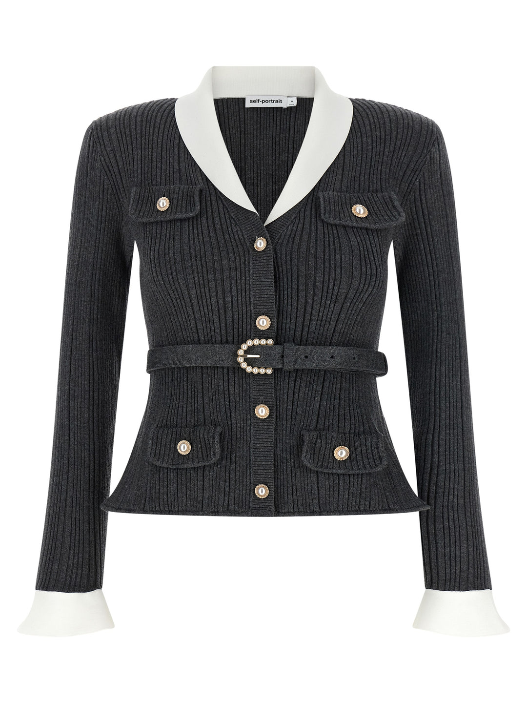 Self Portrait Ribbed Cardigan Maglioni - Grigio | 67f3d4b42b8dd877c84d28532a8677a40f15c62e