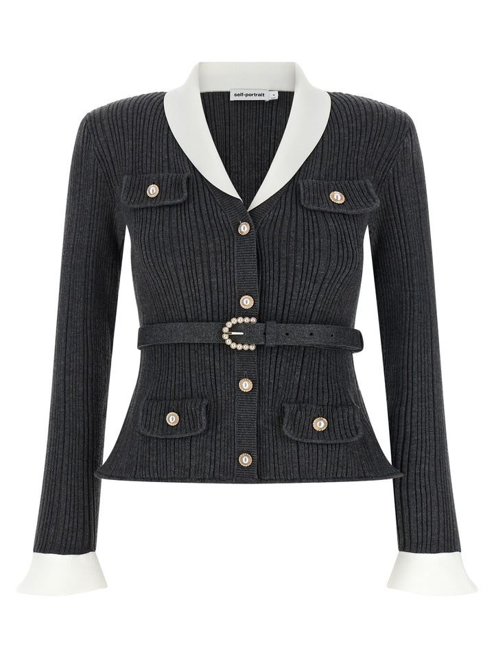 Self Portrait Ribbed Cardigan Maglioni - Grigio | 67f3d4b42b8dd877c84d28532a8677a40f15c62e