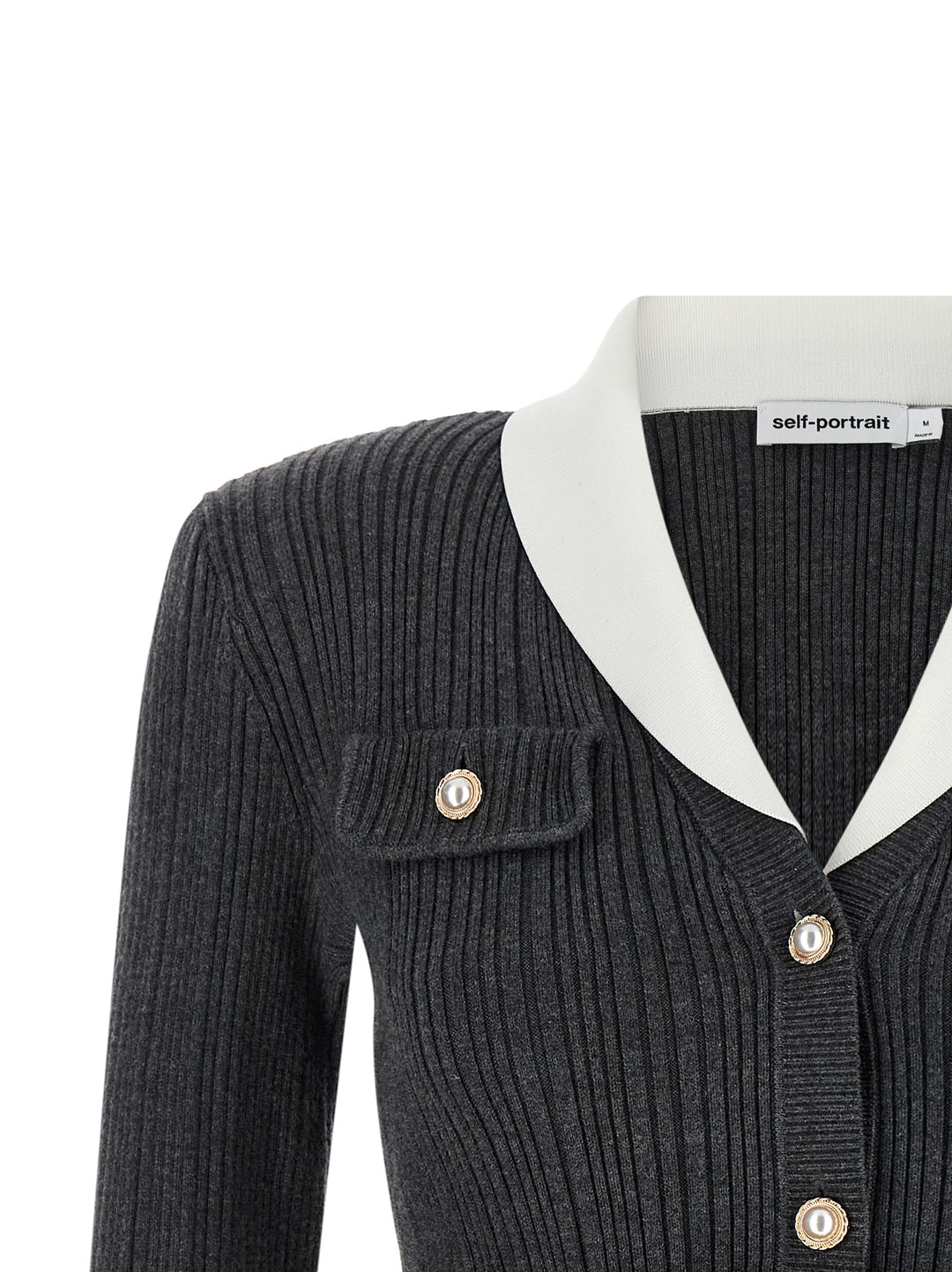 Self Portrait Ribbed Cardigan Maglioni - Grigio | 6fdb33a79f5401b9511ef23108a0853e0277bb22