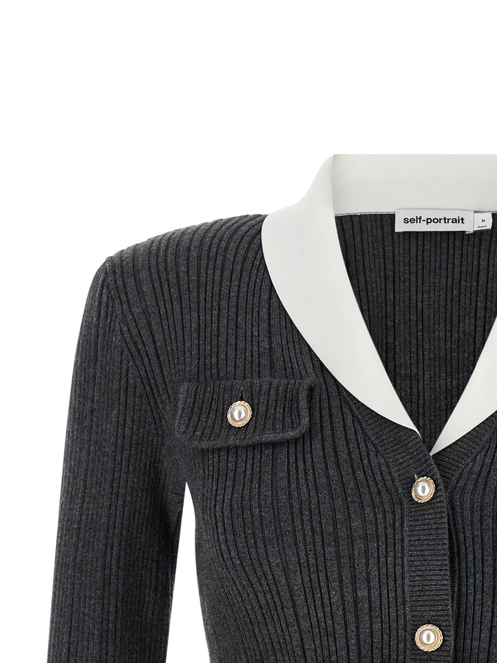 Self Portrait Ribbed Cardigan Maglioni - Grigio | 6fdb33a79f5401b9511ef23108a0853e0277bb22