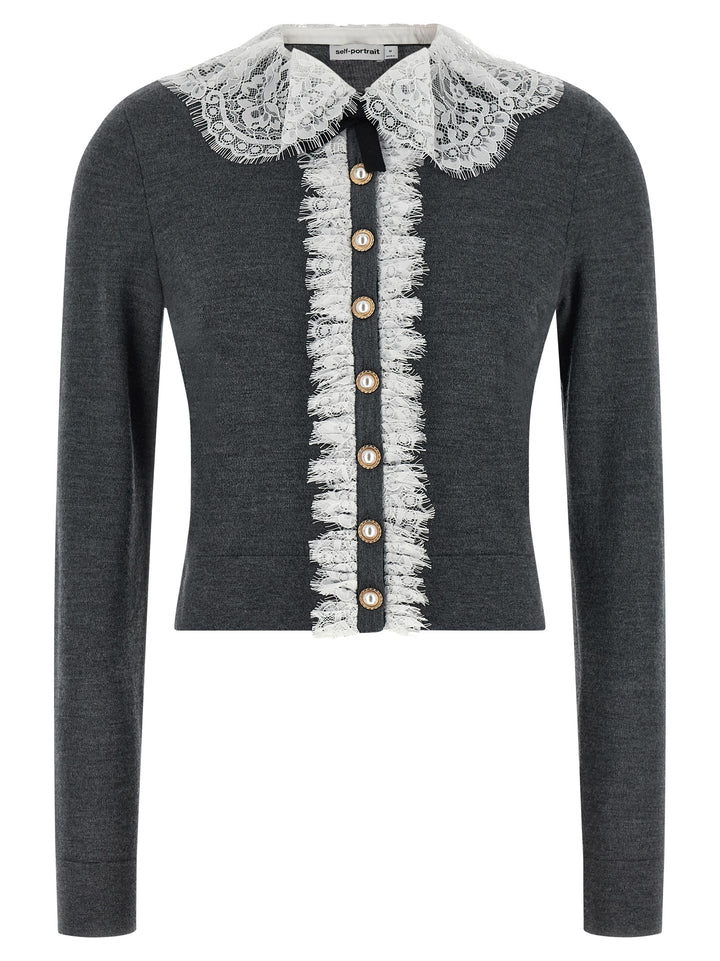 Self Portrait Grey Lace Collar Knit Maglioni - Grigio | cd8c6063622ff61fb5e634fd5b8b8579fd2f2f98