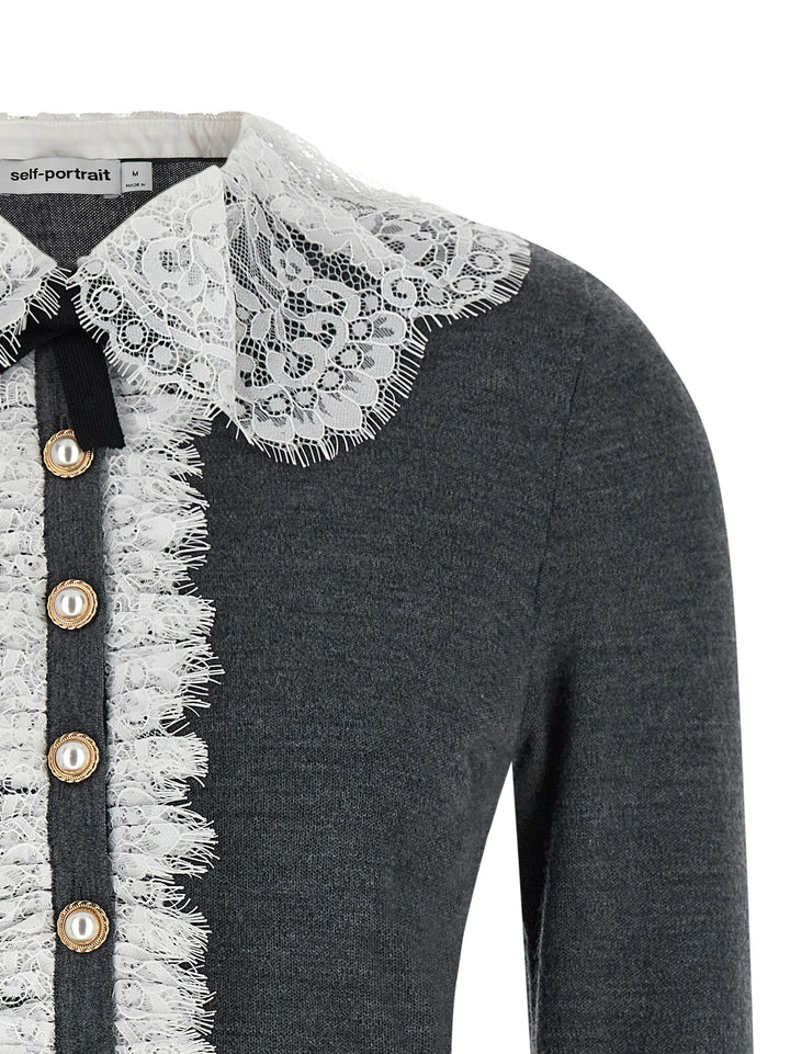 Self Portrait Grey Lace Collar Knit Maglioni - Grigio | c7b3472bf1dd55367e589bce92406ae19966c2cc