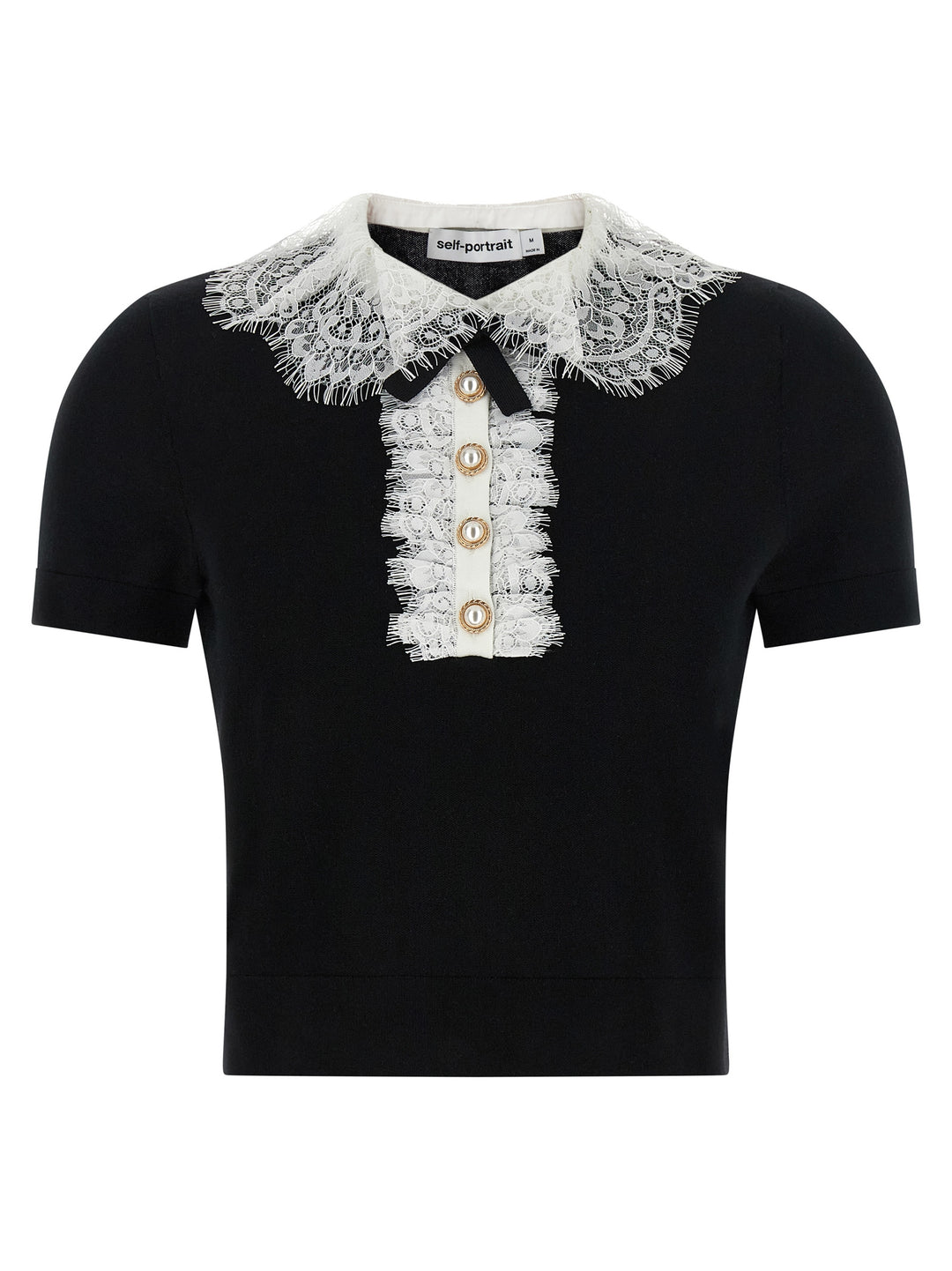 Self Portrait Black Knit Lace Collar Top - Bianco/Nero | 25c028c3f1e8cd5cb1ab785b1877f8b6f18e6195