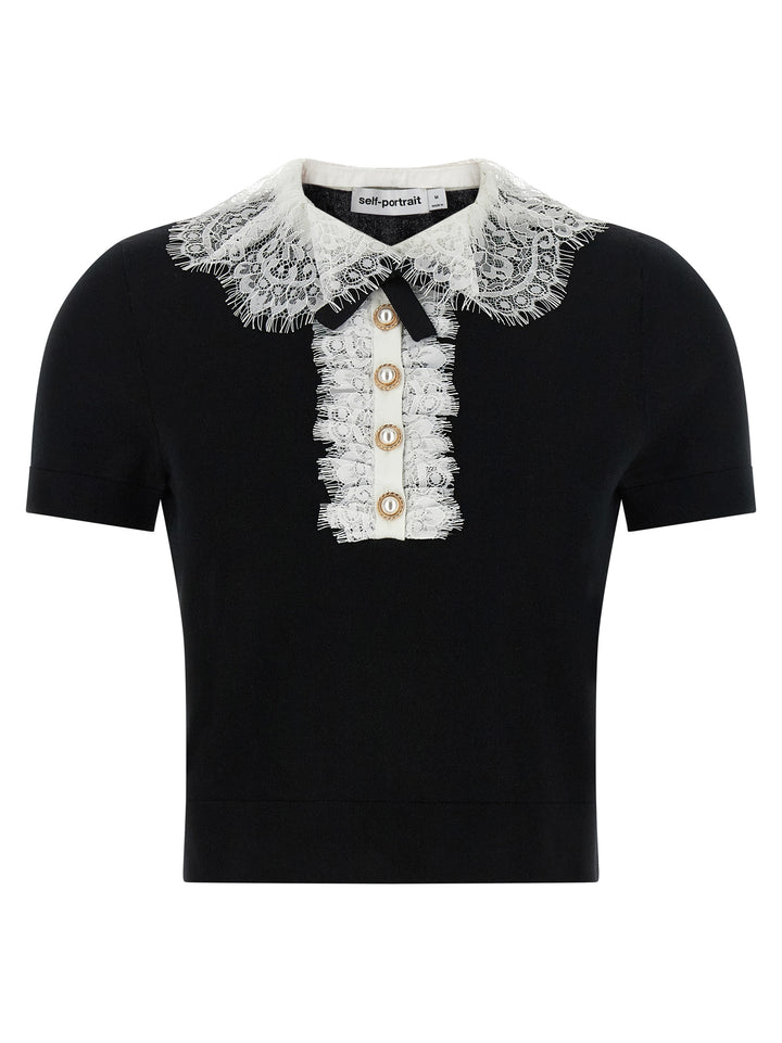 Self Portrait Black Knit Lace Collar Top - Bianco/Nero | 25c028c3f1e8cd5cb1ab785b1877f8b6f18e6195
