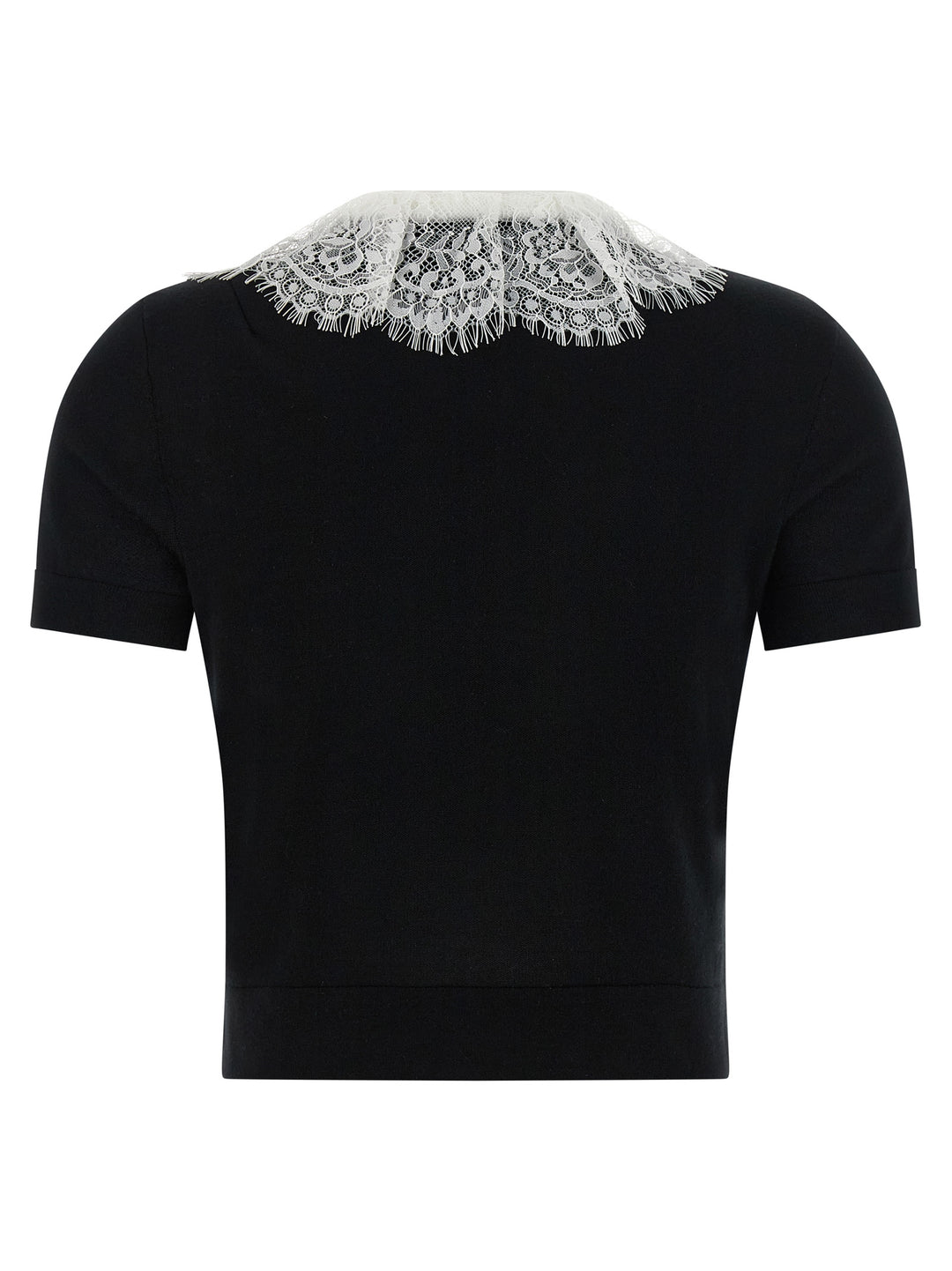 Self Portrait Black Knit Lace Collar Top - Bianco/Nero | 4309bfbcf08e854f943645a09cb3d9501c4aec3e