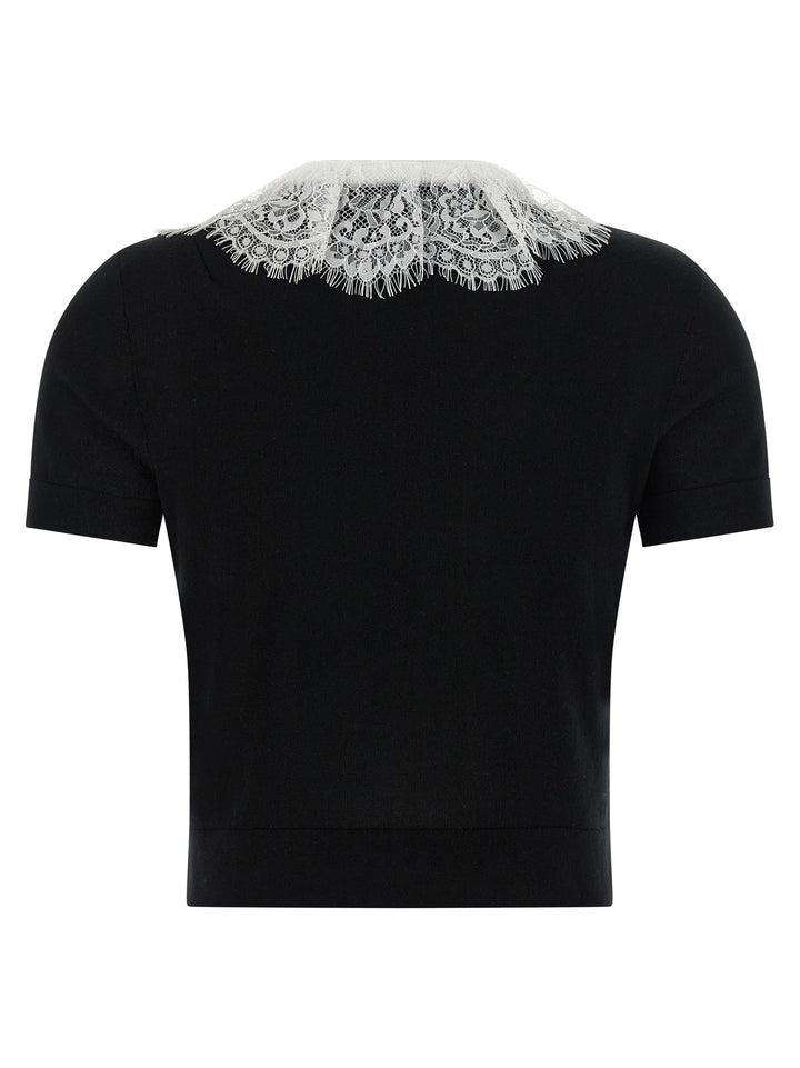 Self Portrait Black Knit Lace Collar Top - Bianco/Nero | 4309bfbcf08e854f943645a09cb3d9501c4aec3e