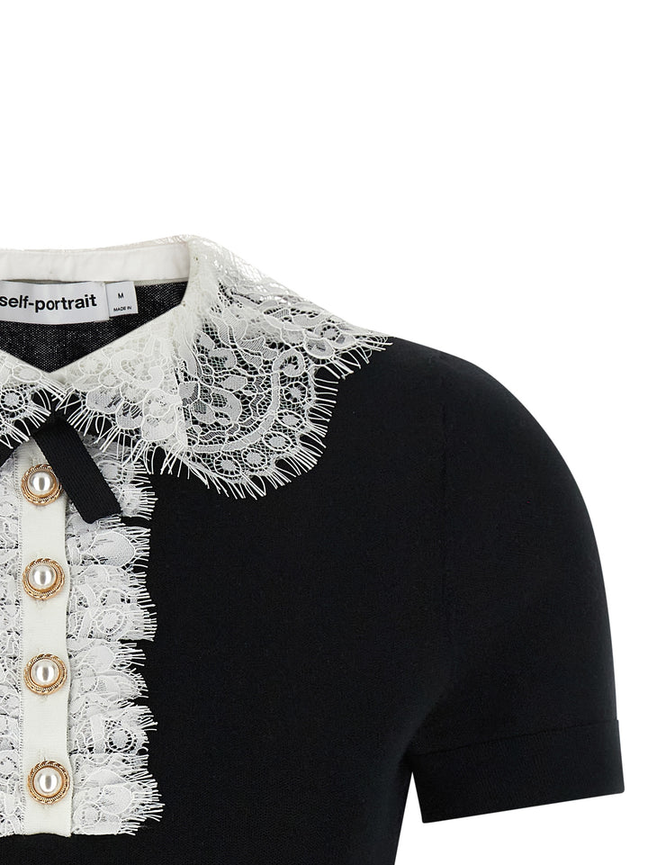 Self Portrait Black Knit Lace Collar Top - Bianco/Nero | d83bf4cd951083c00609a083c6411ea35d5cf9a8
