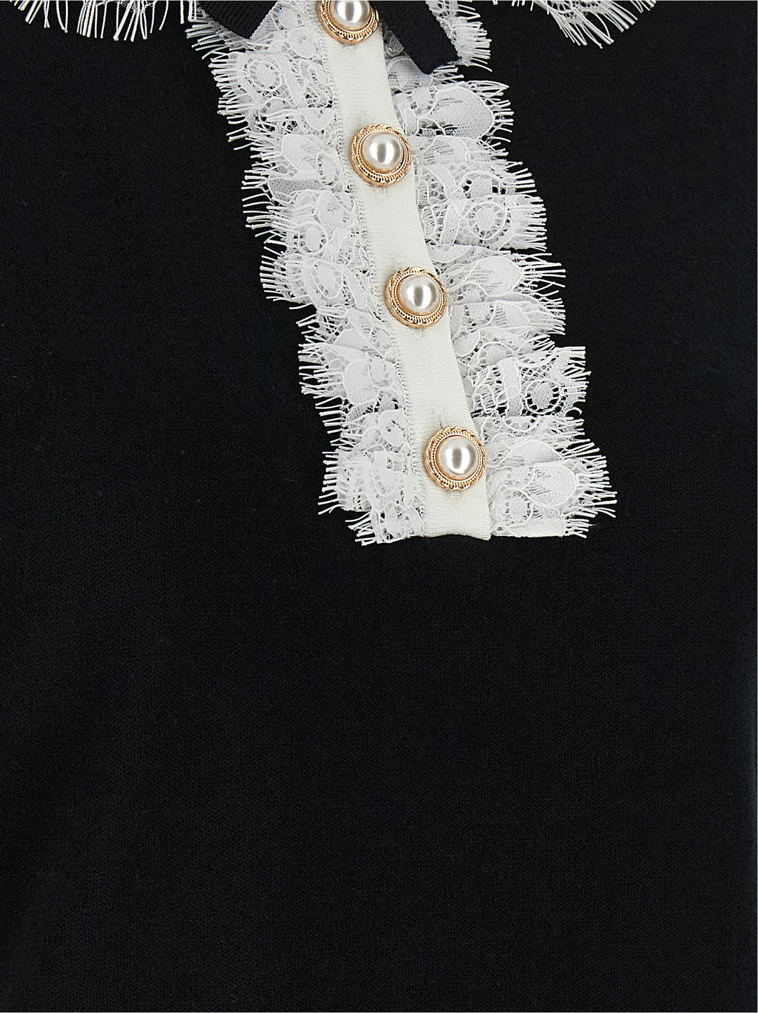Self Portrait Black Knit Lace Collar Top - Bianco/Nero | 60717915a13397535c1cf401a0a3f8d43ee2701d