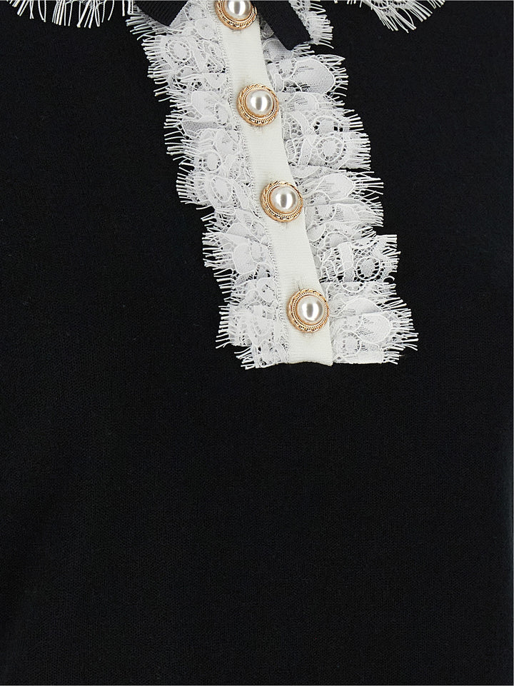 Self Portrait Black Knit Lace Collar Top - Bianco/Nero | 60717915a13397535c1cf401a0a3f8d43ee2701d