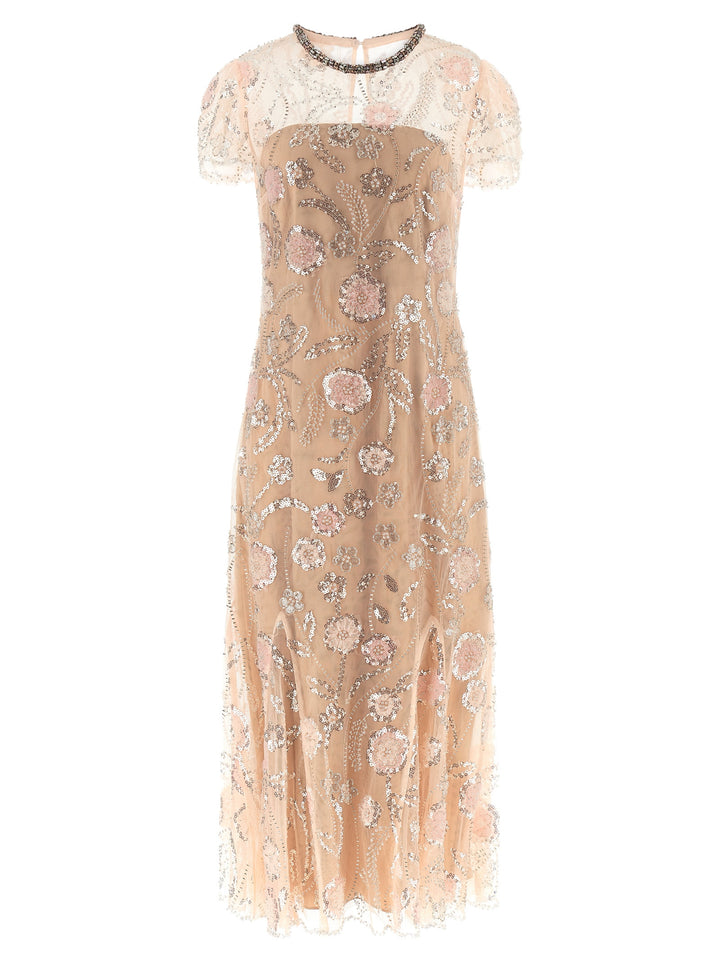 Self Portrait Pink Flower Sequin Embellished Midi Abiti - Rosa | b7560bb7868f35be7b8d2207797d0050938a2922