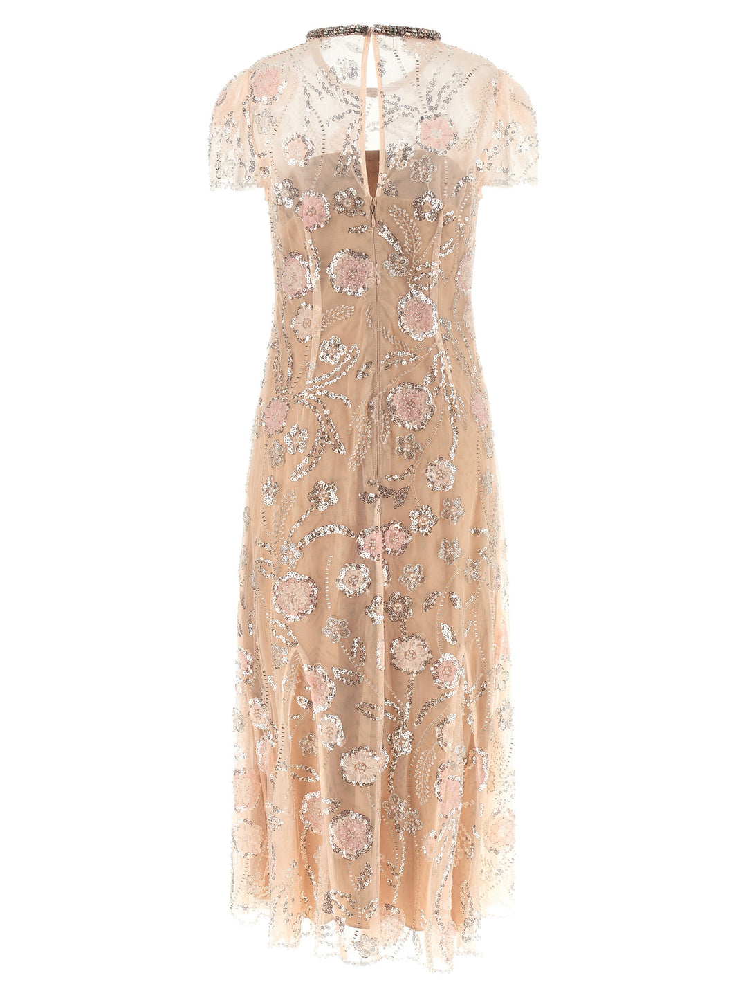 Self Portrait Pink Flower Sequin Embellished Midi Abiti - Rosa | f234e377036850ac3c5230dcec797721c97d8eb4