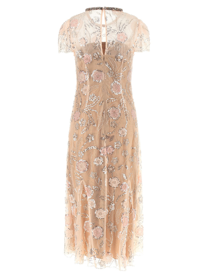 Self Portrait Pink Flower Sequin Embellished Midi Abiti - Rosa | f234e377036850ac3c5230dcec797721c97d8eb4