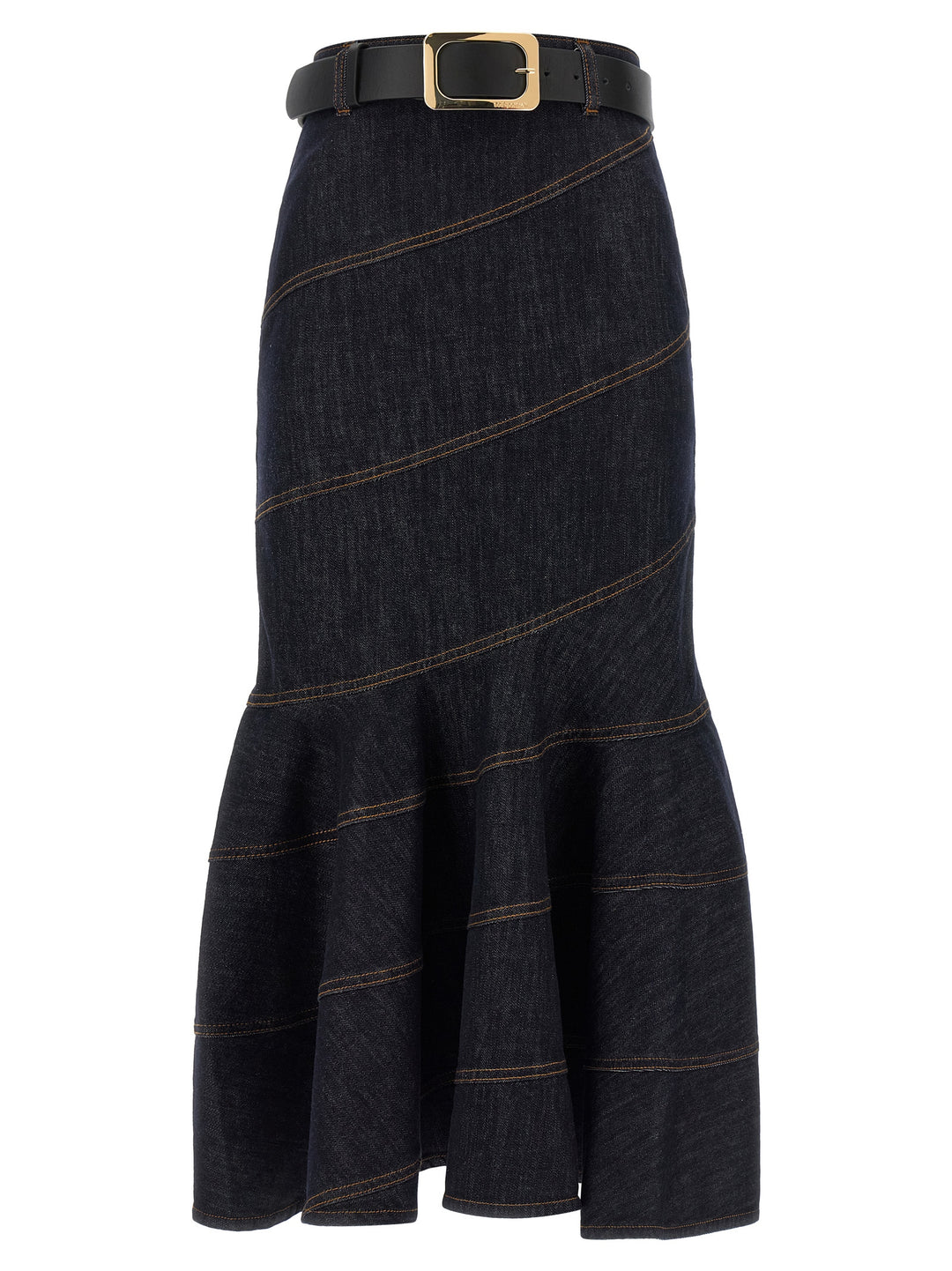 Self Portrait Indigo Denim Belted Midi Gonne - Blu | 4d29d8aa4c14f25d48b64593dedc16eb3dd6edb7