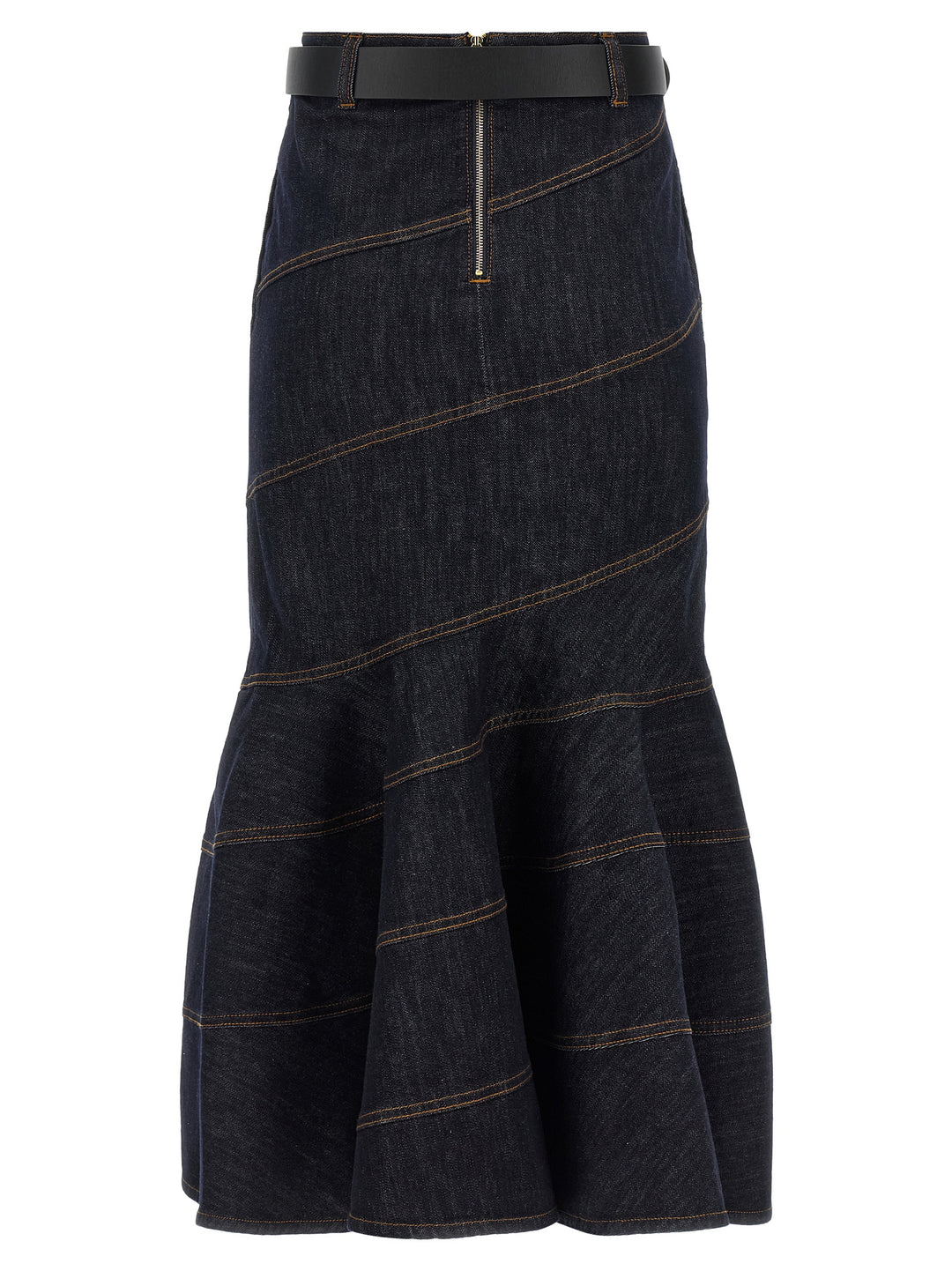 Self Portrait Indigo Denim Belted Midi Gonne - Blu | 7b0446e7189b50a62ea4ebc739b1feb575414261