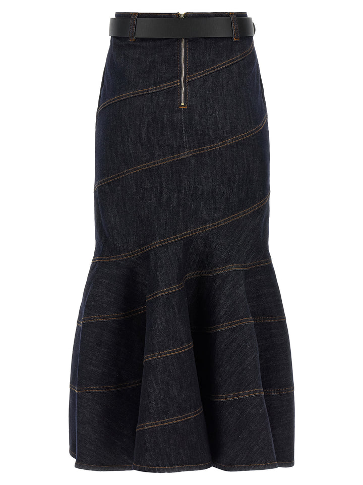 Self Portrait Indigo Denim Belted Midi Gonne - Blu | 7b0446e7189b50a62ea4ebc739b1feb575414261