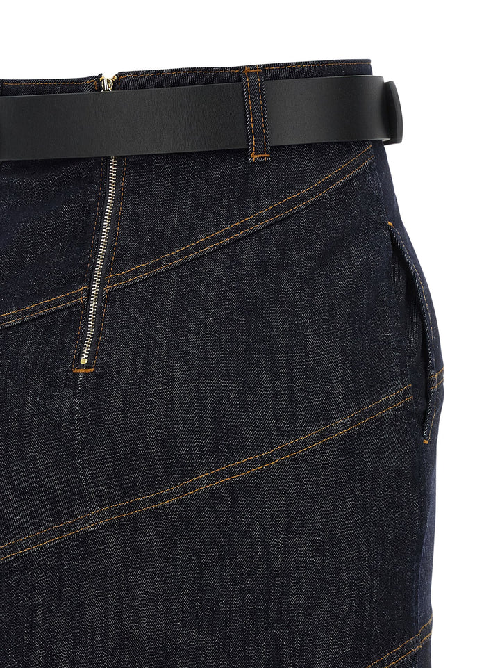 Self Portrait Indigo Denim Belted Midi Gonne - Blu | 9c88dc756b0a0abee1b96df84ac0e22e072fb972