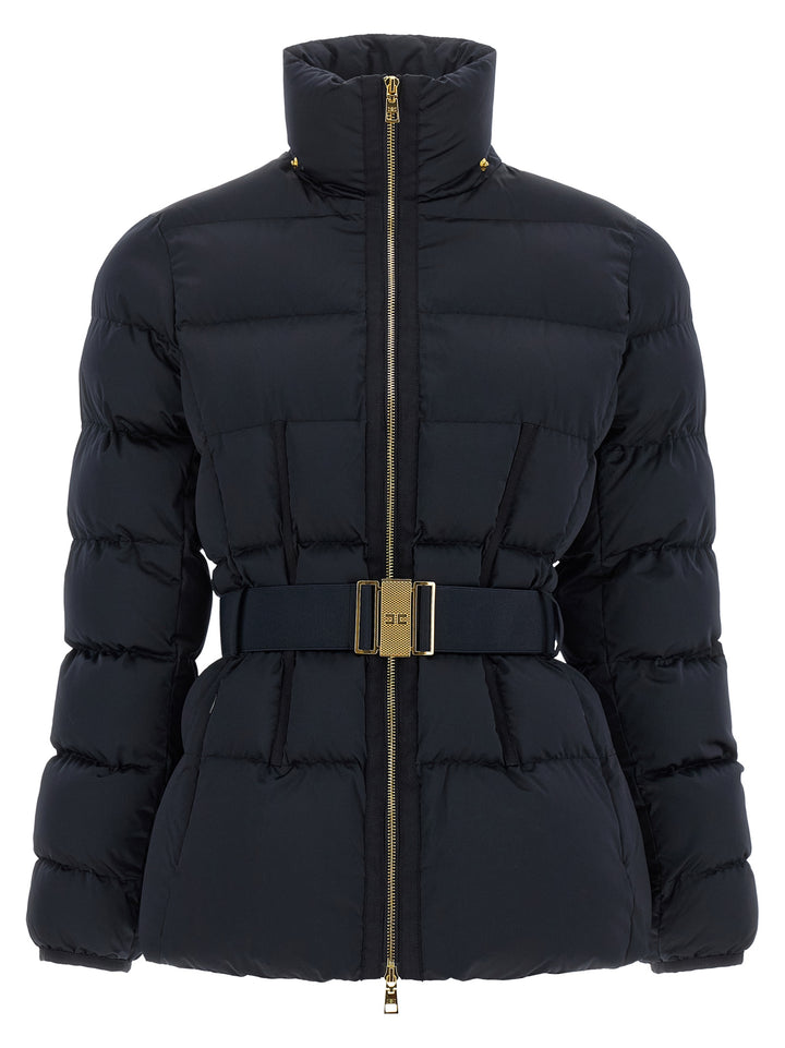 Elisabetta Franchi Belted Down Jacket With Logo Buckle Puffer Jackets - Nero | 82162ff5f6e4b78fd1ec0873fa75ac7d62da404b