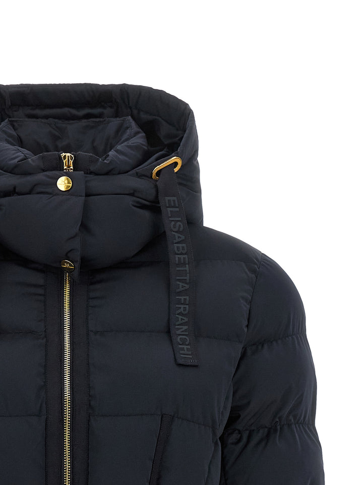 Elisabetta Franchi Belted Down Jacket With Logo Buckle Puffer Jackets - Nero | 0d3cee42ab415ed3ca84911d3ee89f442fb314dd