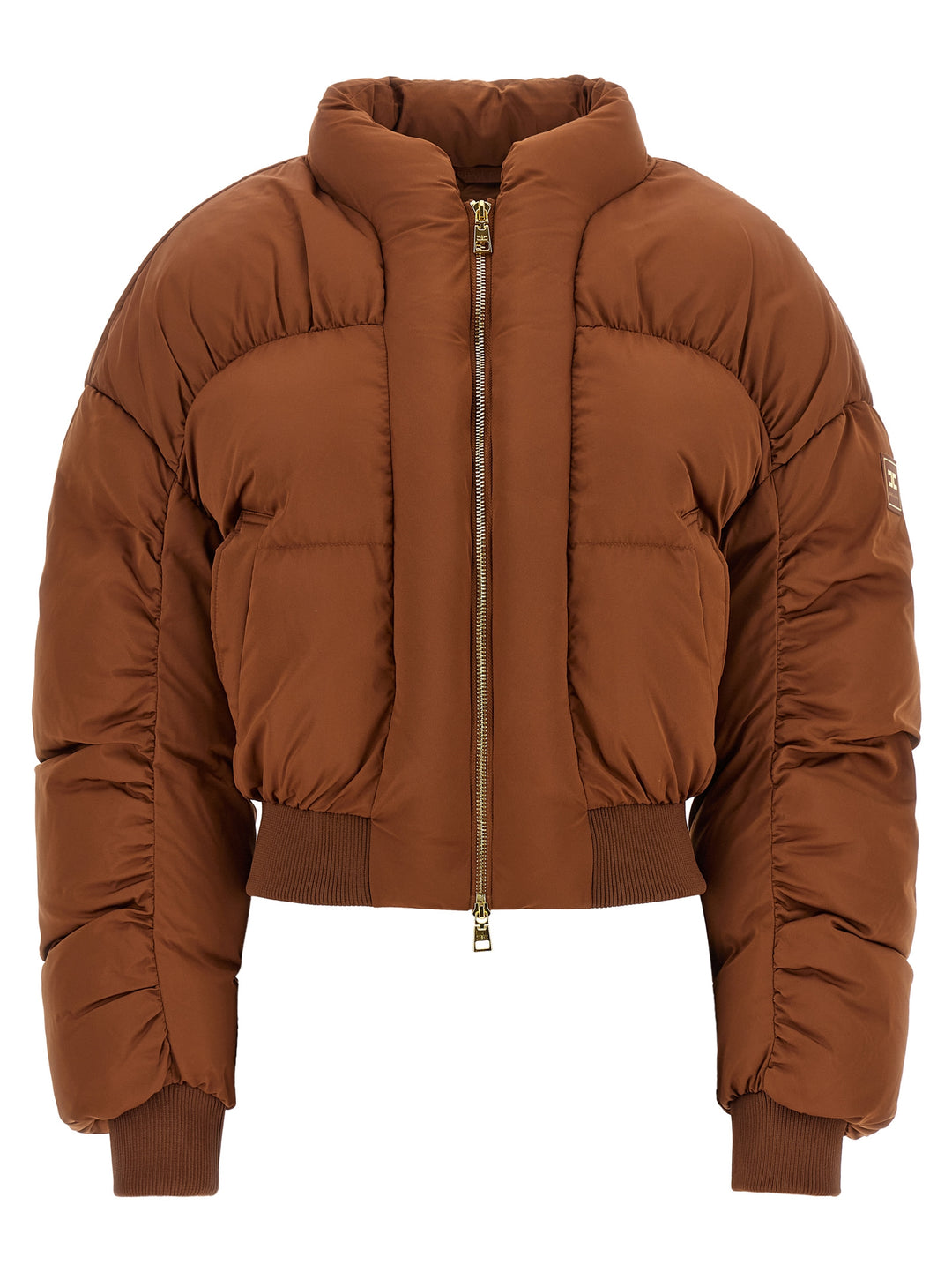 Elisabetta Franchi Down Jacket With Curled Sleeves Puffer Jackets - Marrone | ac509da372fbba36e77754739ac3bf17311ebe57