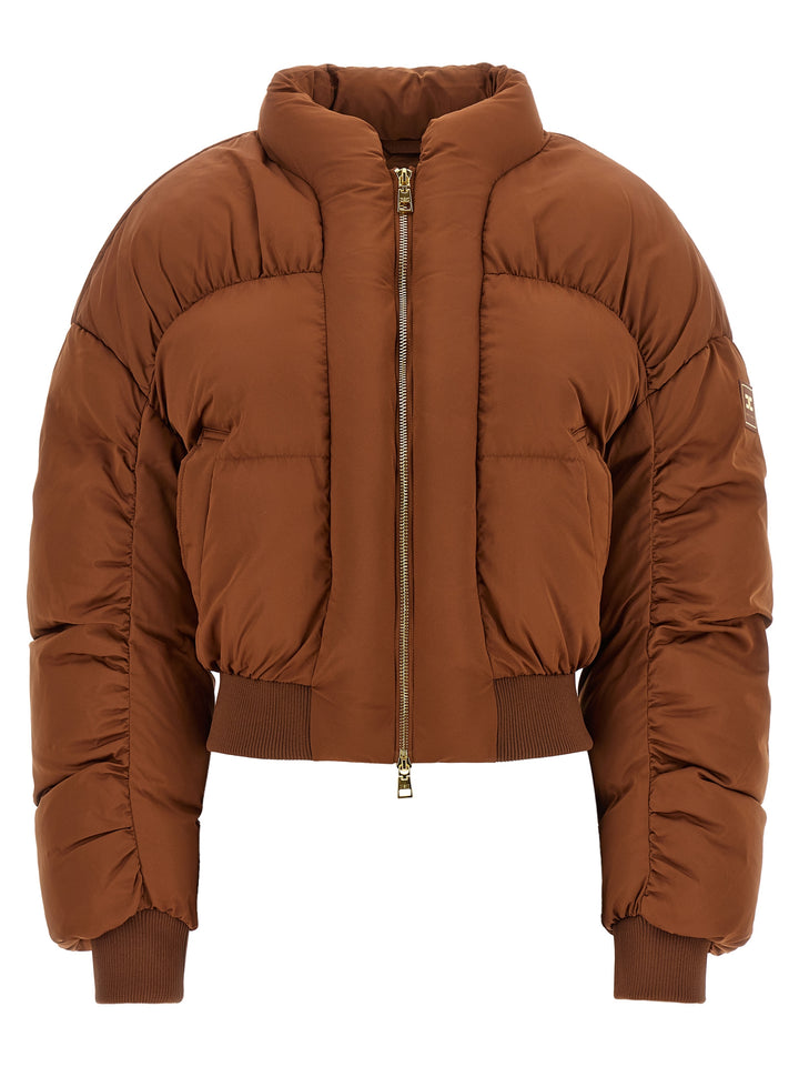 Elisabetta Franchi Down Jacket With Curled Sleeves Puffer Jackets - Marrone | ac509da372fbba36e77754739ac3bf17311ebe57