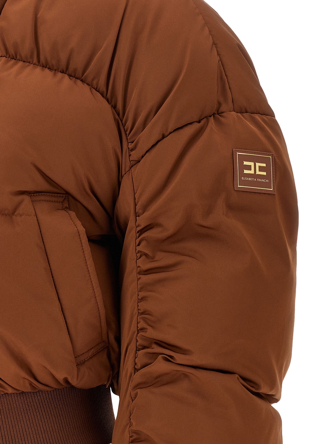 Elisabetta Franchi Down Jacket With Curled Sleeves Puffer Jackets - Marrone | c4cfec4a462983357a5d9a19d04aa135311b24bf