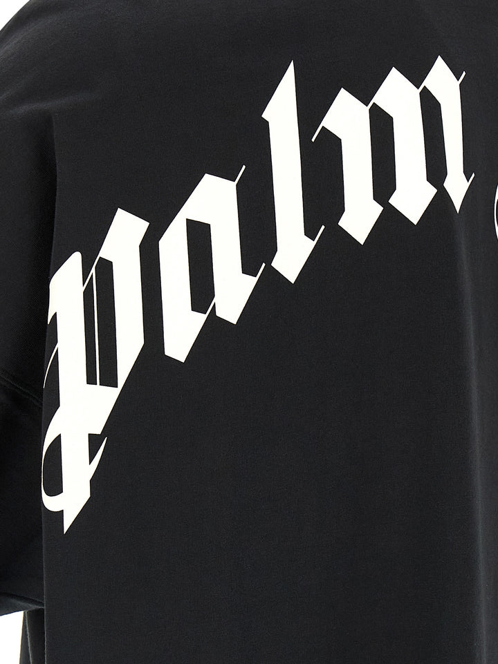 Palm Angels Back Curved Logo T shirt - Bianco/Nero | 71ce00cd5fccb51c23412d36b1a1c4eb12e73698