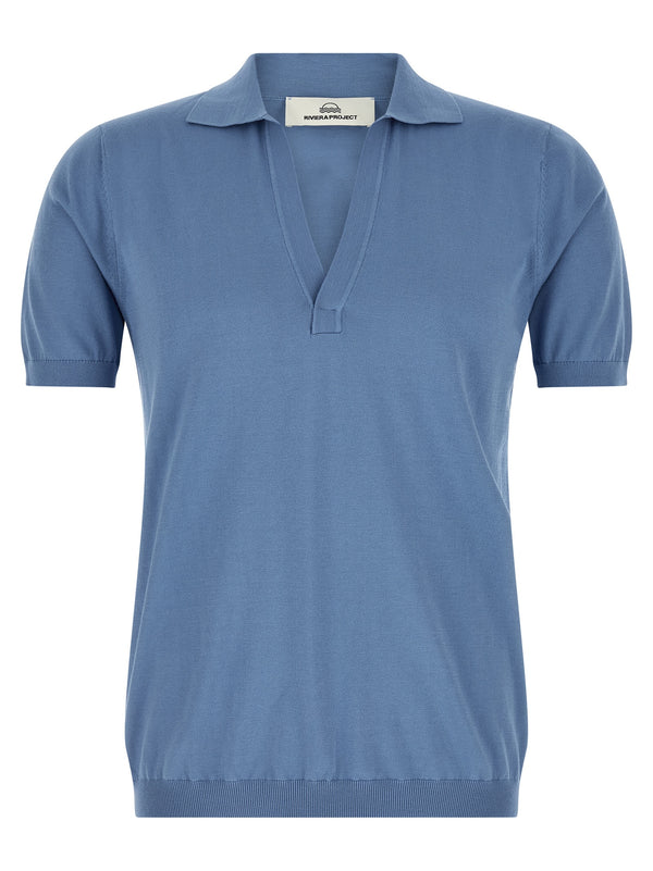 Open Collar Shirt Polo Celeste