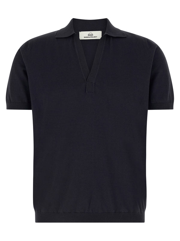 Open Collar Shirt Polo Blu