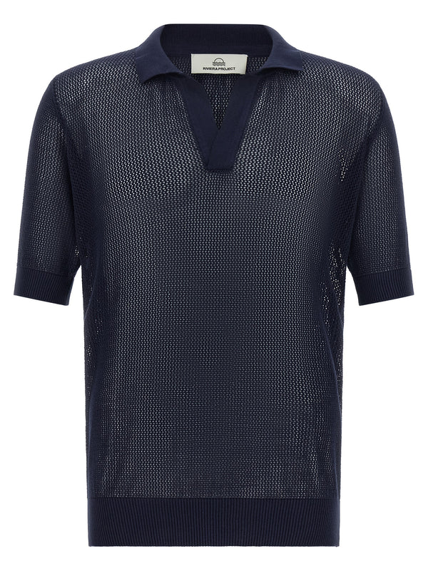 Openwork Cotton Shirt Polo Blu