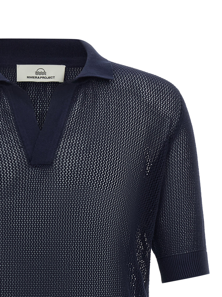 Riviera Project Openwork Cotton  Shirt Polo - Blu | e352af34966c59b6b46bab037c42a90acbe7713a