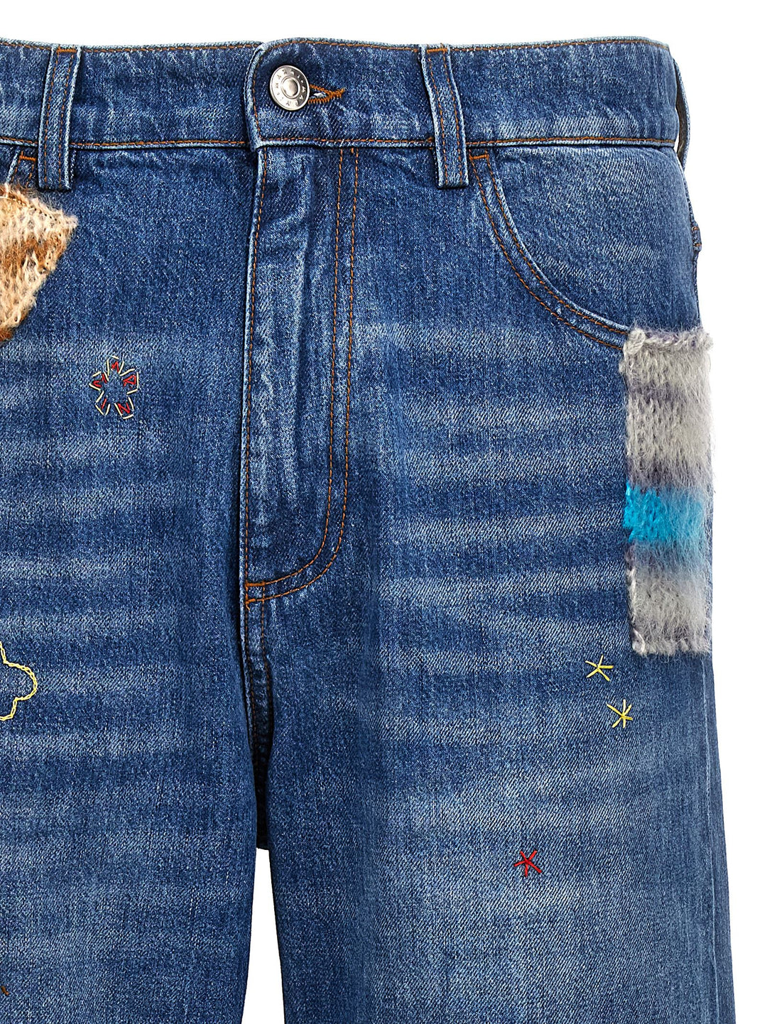Embroidery  And Patches Jeans Blu