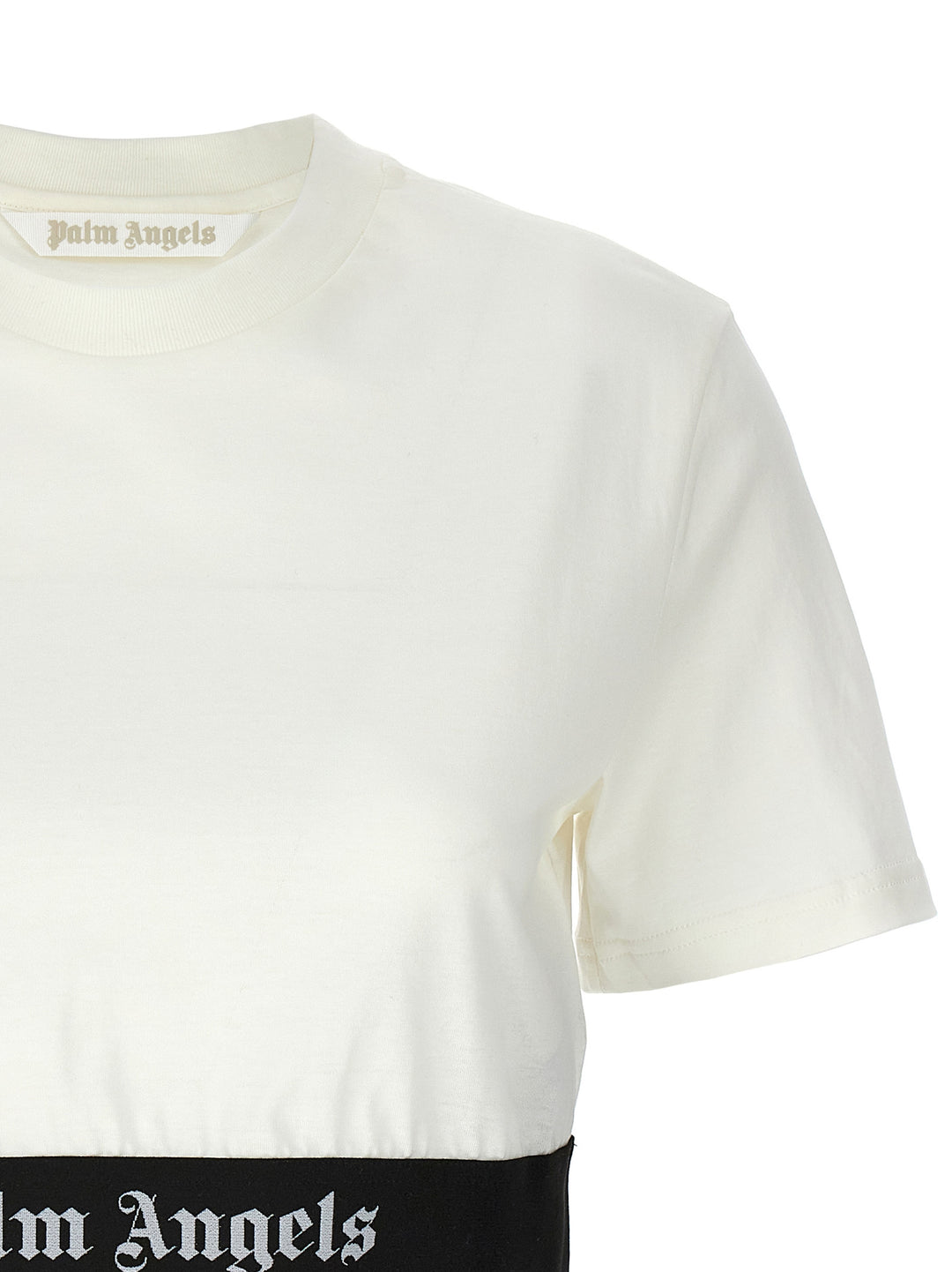 Logo Tape Crop T Shirt Bianco/Nero