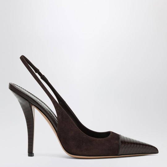 Brown Suede And Leather Slingback