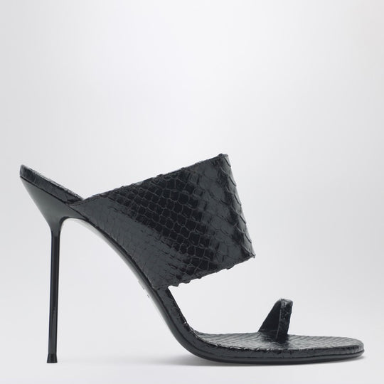 Lidia Python-Effect Black Leather Thong Mule