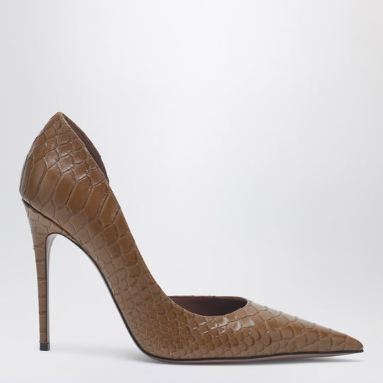 Vera 105 Coffee-Colored Leather Pumps With Python-Effect