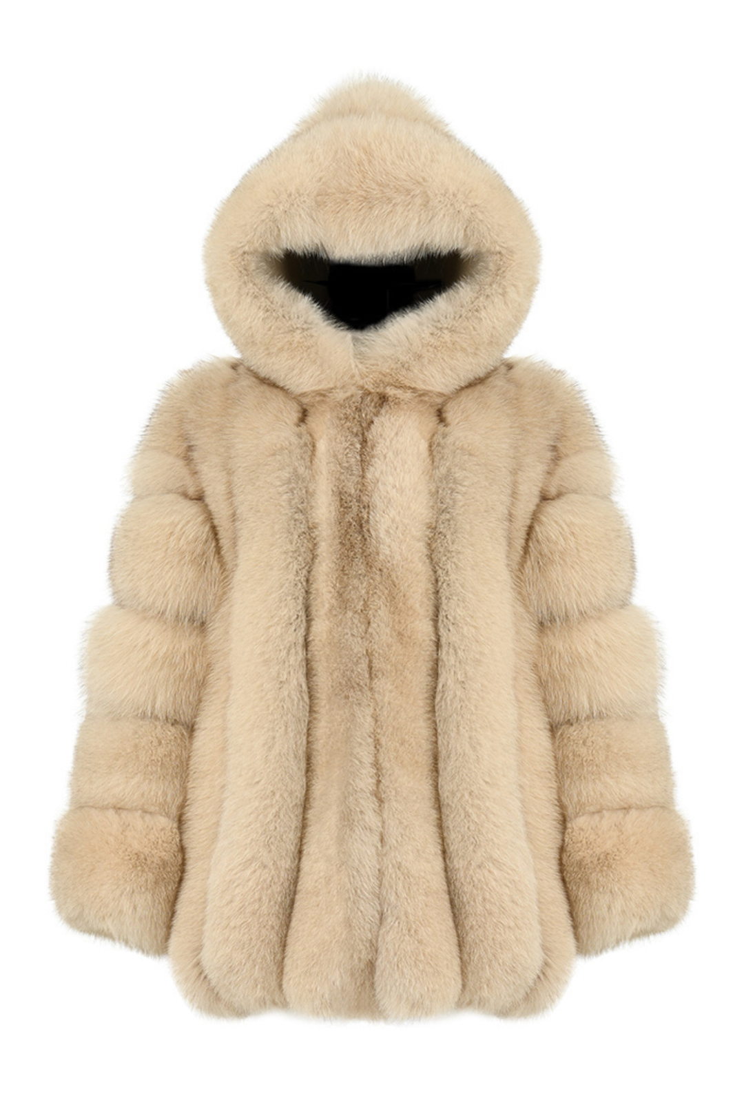 Giacca Paris con Cappuccio Beige in Pelliccia di Volpe