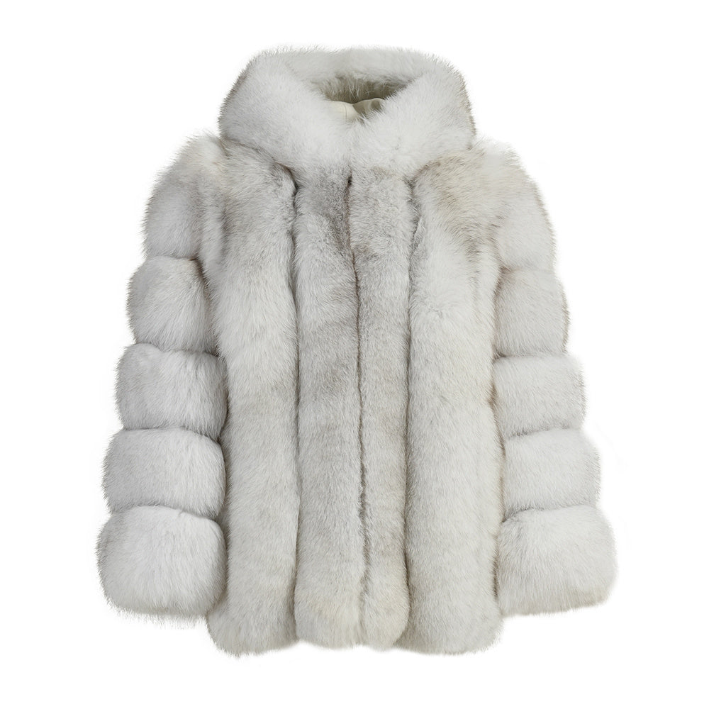 Giacca Paris con Cappuccio bianca in Pelliccia di Volpe
