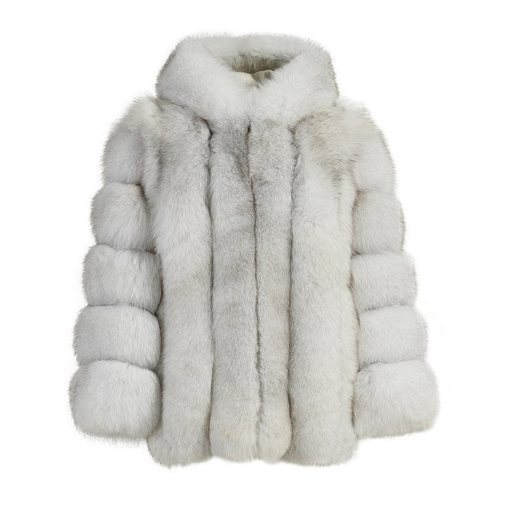 Giacca Paris con Cappuccio bianca in Pelliccia di Volpe